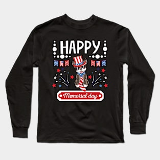 Happy Memorial Day Cute Puppy Frenchie Dog Long Sleeve T-Shirt